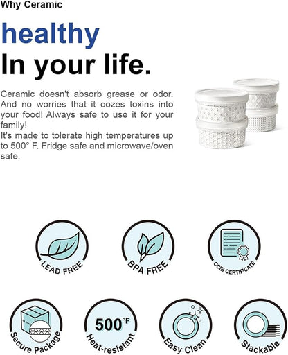 LE TAUCI Ramekins Oven Safe with Lids, 12 oz Ramikin Set for Creme Brulee, Souffle, Dipping Sauce, Onion Soup, Ceramic Food Storage Container - 5 inch, Set of 4, Arctic White