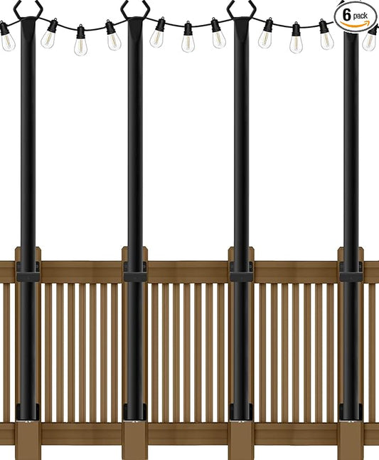 4 Pack 5Ft String Light Poles,Light Poles for Outside String Lights,Outdoor Light Poles with Fork,Metal Pole Stand for Patio,Backyard,Deck