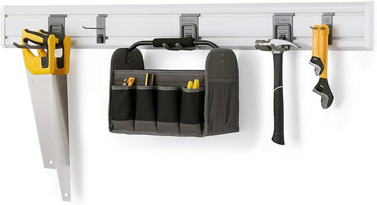 TRINITY 7-Piece Wall Mounted Storage Track System, Garage & Tool Organization Set with 2 PVC 28" Panels and 5 Hooks, Up To 150 Lbs Per Panel, White