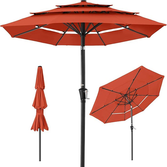 Best Choice Products 10ft 3-Tier Market Patio Umbrella, Outdoor Sun Shade with Tilt, Crank Lift, 8 Ribs for Backyard, Deck, Poolside – Rust