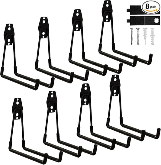 8 Pack Garage Hooks Heavy Duty with Anti-Slip Coating, Steel Utility Ladder Hooks for Hanging Garden Tools, Hoses, Ropes, Bikes and More (7.7in)