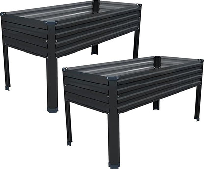 DIIYIV Galvanized Raised Garden Bed with Legs,2PCS 48×24×30in Elevated Planter Box for Backyard,Garden, Patio, Balcony, 350lb Capacity,Planters for Outdoor Plants,Black
