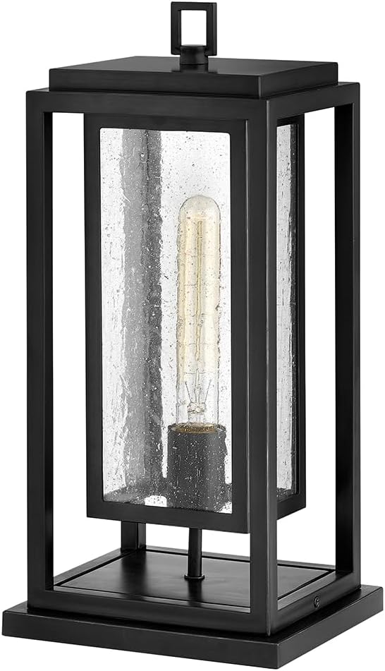 Hinkley Republic Medium Pier Mount Outdoor Lantern 12V - Coastal Elements, Estate Series, 1-Light, Clear Seedy Glass, Composite Material, LV Bulb Included - Black Finish