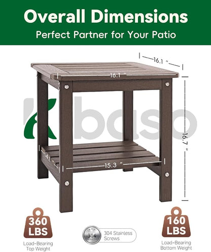 Kibaso-Adirondack Outdoor Side Table, 2-Tier HDPE Outdoor End Table, Weather Resistant Easy Maintenance, Small Patio Side Table for Patio, Pool, Porch, Garden, Lawn, and Living Room (2, Coffee Brown)