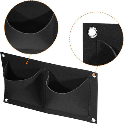 MECCANIXITY Vertical Hanging Grow Bag with 2 Pockets, Wall Mounted Felt Fabric Flowerpot Bag Plant Container for Garden Home Decoration, Black