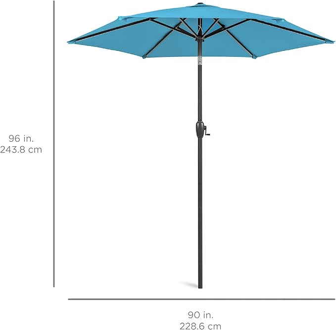Best Choice Products 7.5ft Heavy-Duty Round Outdoor Market Table Patio Umbrella w/Steel Pole, Push Button Tilt, Easy Crank Lift - Sky Blue