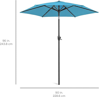 Best Choice Products 7.5ft Heavy-Duty Round Outdoor Market Table Patio Umbrella w/Steel Pole, Push Button Tilt, Easy Crank Lift - Sky Blue