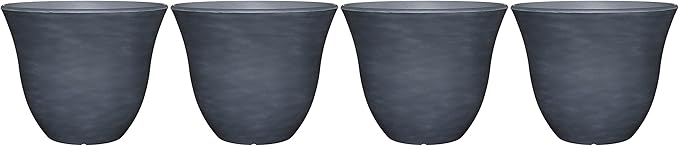 Classic Home and Garden Indoor/Outdoor Round Honeysuckle Resin Flower Pot Planter, Zinc Grey, 13" (Pack of 4)