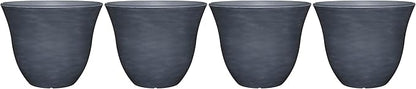 Classic Home and Garden Indoor/Outdoor Round Honeysuckle Resin Flower Pot Planter, Zinc Grey, 13" (Pack of 4)