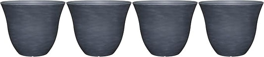 Classic Home and Garden Indoor/Outdoor Round Honeysuckle Resin Flower Pot Planter, Zinc Grey, 13" (Pack of 4)