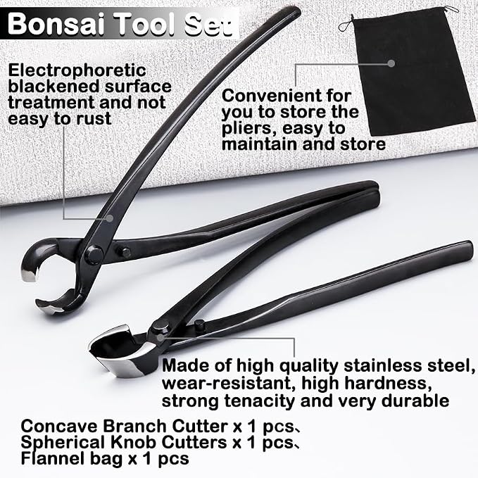 Bonsai Tool Set - 8" Concave Cutters and 8" Spherical Knob Cutters Carbon Steel Gardening Bonsai Pruning & Care Kit with Storage Bag Heavy Duty Bonsai Tree Kit Tools for Beginners