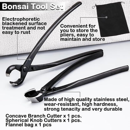 Bonsai Tool Set - 8" Concave Cutters and 8" Spherical Knob Cutters Carbon Steel Gardening Bonsai Pruning & Care Kit with Storage Bag Heavy Duty Bonsai Tree Kit Tools for Beginners