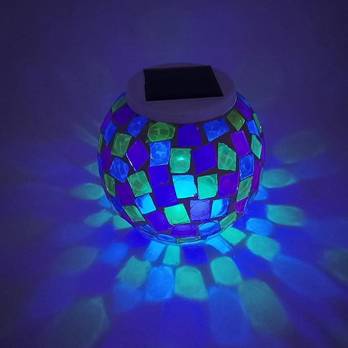 Lxcom Lighting Color Changing Glass Mosaic Ball 3D Fireworks Lights Large Globe Ball Decorative Waterproof Solar Night Light Rechargeable Solar Table Lamp for Indoor Garden Patio Yard Outdoor