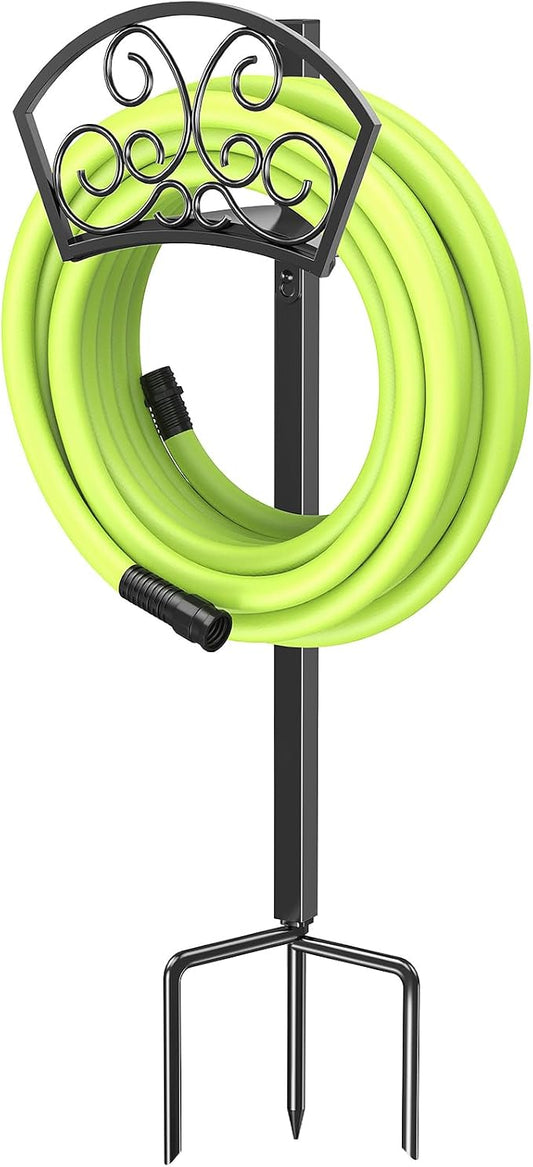 GOFORWILD Garden Hose Holder, Decorative Durable Hose Hanger, Holds 125-Feet of 5/8-Inch Hose, Made of Gauge Steel, Free-Standing Design for Outside Yard Lawn, Black