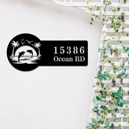 Beach House Metal Sign Custom,Palm Tree Personalized Family Name Sign Wall Art,Custom Home Address Numbers Plaque,Street Address Wall Hanging for Gate Fence Office Hotel Entry Road Mailbox Door Hanger