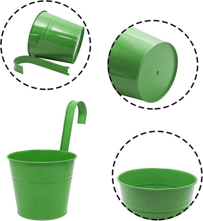 Hanging Planters Set of 2 - Small Modern Green Outdoor Pots with Sturdy Hooks, Space-Saving Design for Patio, Garden, Balcony - Durable Weather-Resistant Plant Containers