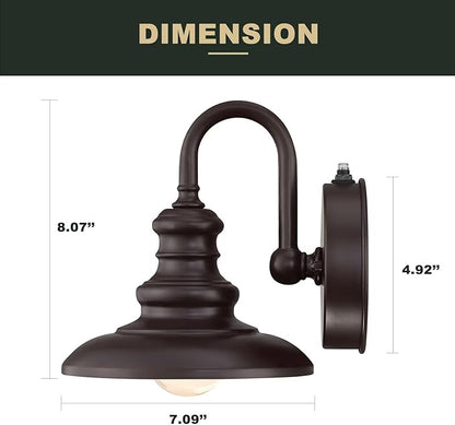 LONEDRUID Dusk to Dawn Sensor Outdoor Gooseneck Barn Light Fixtures Brown Exterior Wall Sconce Lighting Modern Outside Porch Lantern Waterproof Farmhouse Wall Mount Lamp for House Garage Patio