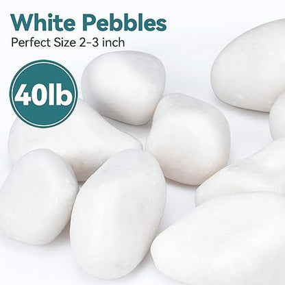 40lbs White Rocks for Landscaping, 2-3 inch Decorative Rocks for Plants Indoor, Large Polished River Rocks for Garden, Outdoor Landscaping, Walkways, Yard, Plants Pots, Vases, Crafts
