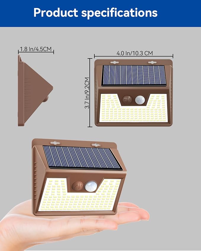 Peasur Solar Lights Outdoor Motion Sensor Waterproof, 8 Pack 140LED Brown Solar Powered Fence Light, 3 Modes Security Wall Lights for Garden Yard Outside(Warm White)