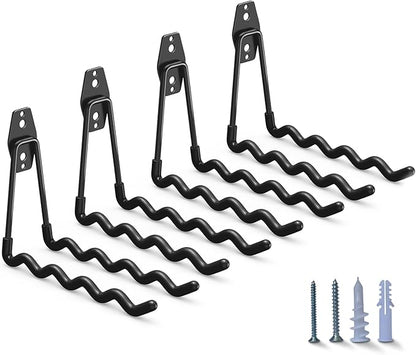 HUPBIPY Heavy Duty Garage Hooks 4 Pack, 7.7 inch Wave Long Hanger, Wall Mounted Storage System, Power and Garden Tool Organizer, for Hanging Ladders, Bikes, Hose, Bulk Items and More
