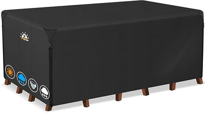 Zettum Patio Furniture Cover Rectangle - 600D Outdoor Table Cover Waterproof & Heavy Duty, Large Lawn Furniture Sofa Set Covers for Outside Dining Table and Chairs Seating Combo - 136 x 74 x 28 Inch