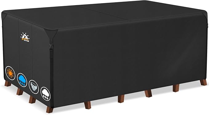 Zettum Patio Furniture Cover Rectangle - 600D Outdoor Table Cover Waterproof & Heavy Duty, Lawn Furniture Set Covers for Outside Rectangular Dining Table and Chairs Seating Combo - 96 x 72 x 38 Inch