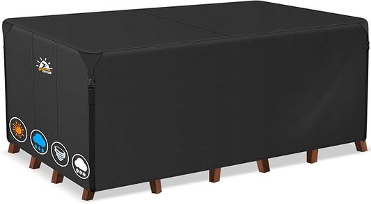 Zettum Patio Furniture Cover Rectangle - 600D Outdoor Table Cover Waterproof & Heavy Duty, Lawn Furniture Set Covers for Outside Rectangular Dining Table and Chairs Seating Combo - 88 x 62 x 28 Inch
