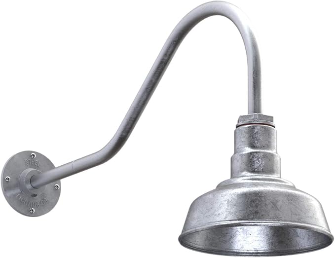 Steel Lighting Co. | Dusk to Dawn | Hawthorne Barn Light | Outdoor Wall Mounted | 8 in Dome | 23 inch Gooseneck| Small Farmhouse Light Made in America | Galvanized Exterior/Galvanized Interior