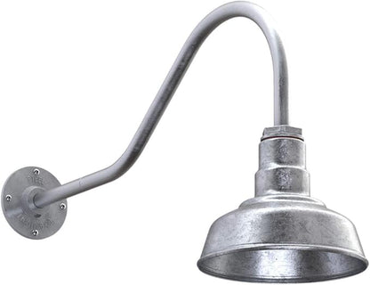 Steel Lighting Co. | Dusk to Dawn | Hawthorne Barn Light | Outdoor Wall Mounted | 8 in Dome | 23 inch Gooseneck| Small Farmhouse Light Made in America | Galvanized Exterior/Galvanized Interior