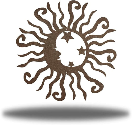 Riverside Designs Wacky Solar Moon Metal Wall Art Steel Outdoor Decor | Heavy-Duty and Waterproof | Made in USA (Rust, 24L x 24W)