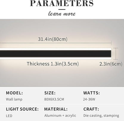 Mikeru Modern Wall Light, Dimmable Outdoor Sconce 31.4in Black Exterior Light with Remote Control IP65 Waterproof Anti-Rust Linear Long Porch Light