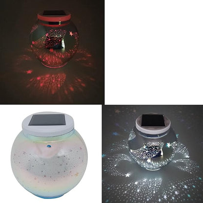 Lxcom Lighting Solar Powered 3D Fireworks Star Lights Color Changing Globe Ball Decorative Star LED Night Light RGB+White Rechargeable Solar Table Lamp Waterproof for Garden Yard Patio
