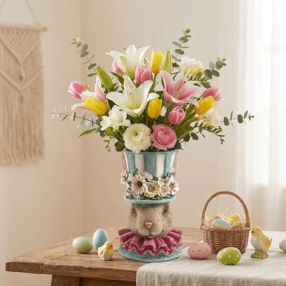 Easter Bunny Vase for Flowers, 11.2"H Resin Blue Cute Decorative Rabbit Head Statue Table Centerpiece Mantel Desk Top Home Decorations Indoor, Spring Planters for Outdoor Plants, Garden Decor