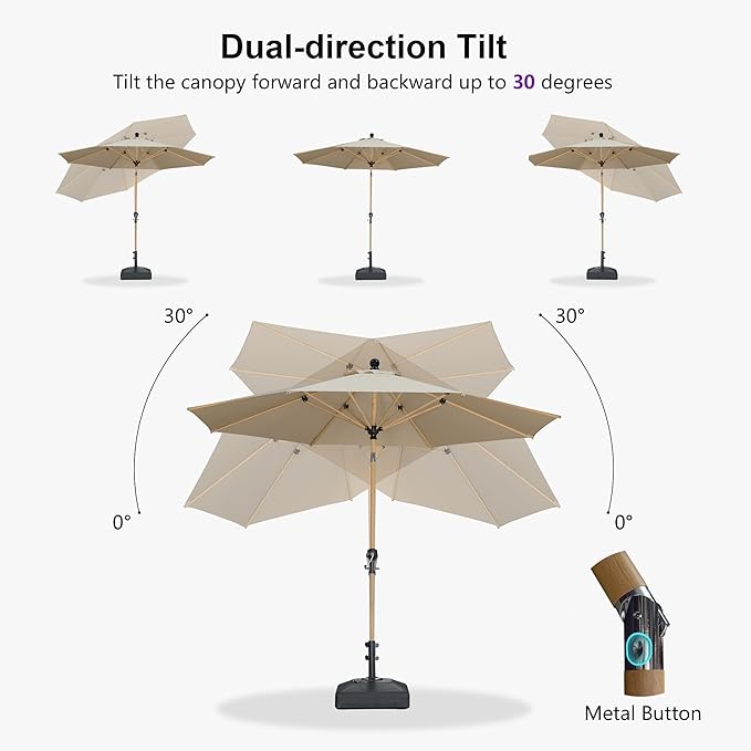PURPLE LEAF 9 Feet Patio Umbrella Outdoor Table Umbrella Aluminum Round Market Umbrella with Push Button Tilt & 8 Sturdy Ribs and Crank Commercial Sun Umbrella for Garden Patio Balcony, Beige