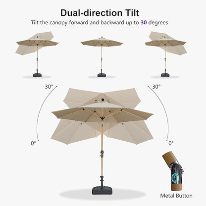 PURPLE LEAF 9 Feet Patio Umbrella Outdoor Table Umbrella Aluminum Round Market Umbrella with Push Button Tilt & 8 Sturdy Ribs and Crank Commercial Sun Umbrella for Garden Patio Balcony, Beige