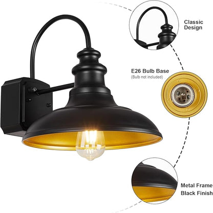 Dusk to Dawn Sensor Outdoor Barn Light with GFCI Outlet, Farmhouse Outdoor Wall Sconce, Rustic Exterior Lighting Fixture, Industrial Wall Lantern for Porch Garage Patio, STRZ034-W BK