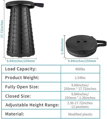 Boreeman Upgraded Folding Stool Lightweight Yet More Sturdy with Load Capacity 400lbs Portable Collapsible Stool for Camping Fishing Hiking BBQ (Black)