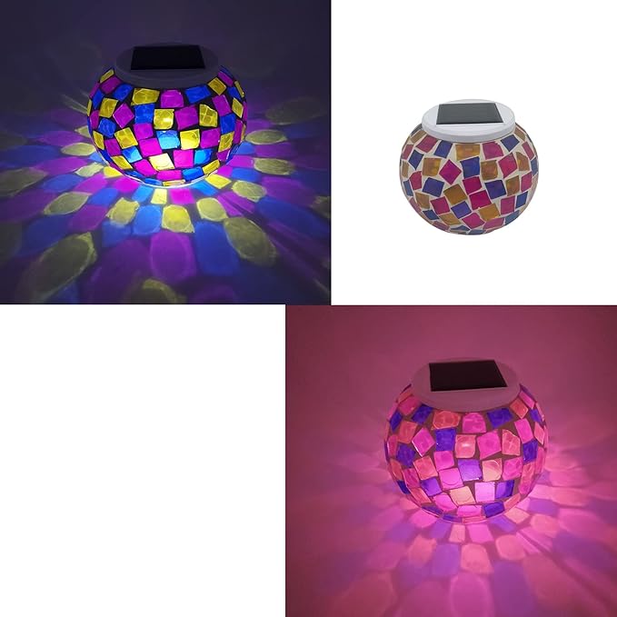 Lxcom Lighting Color Changing Glass Mosaic Ball 3D Fireworks Lights Large Globe Ball Decorative Waterproof Solar Night Light Rechargeable Solar Table Lamp for Indoor Garden Patio Yard Outdoor