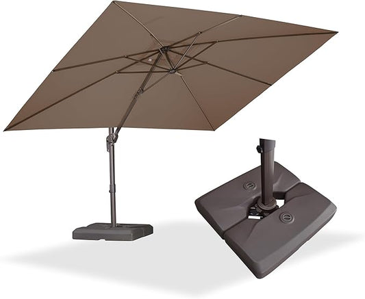 PURPLE LEAF 9X11.5Ft Rectangle Cantilever Umbrella with Base Patio Umbrella Outdoor Aluminum Offset Hanging Umbrella with 360-degree Rotation for Pool Garden Backyard Deck, Taupe