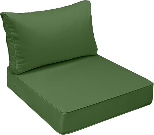 AAAAAcessories Outdoor Seat Cushions for Chairs, Fade-Resistant, Waterproof Patio Furniture Replacement Cushions, 25.5" x 25.5" x 5" + 25.5" x 13.5", Dark Moss Green