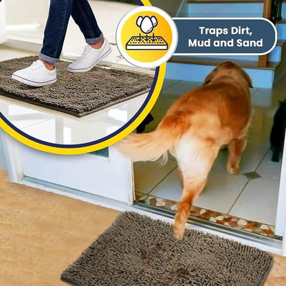 Muddy Mat® | Super Water Absorbent Door Mat Indoor, Microfiber Quick Dry Chenille Entryway Rug, Slip Resistant Front Door Mat, Indoor Mats for Entryway, Machine Washable Pet Rug, Taupe 24" x 60"