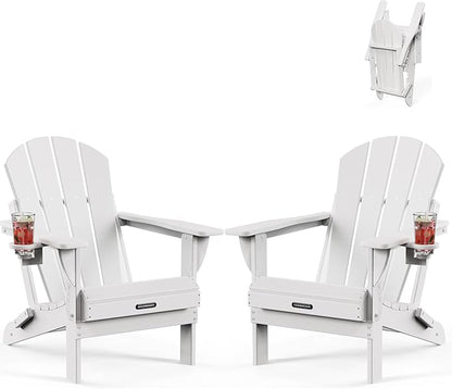 MUCHENGHY Folding Adirondack Chairs 2 Pack, Patio & Lawn Chairs, Outdoor & Backyard Chairs, Weather Resistant with Cup Holder, White
