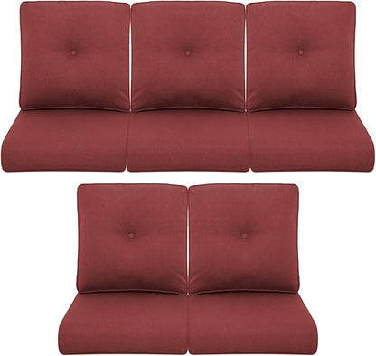 Patio Chair Cushions 5 Packs - Outside 22x24 High Back Water-Resistant Cushion with Zipper Cover for Outdoor Glider Rocking Chairs Loveseat 3-seat Couch Sofa – Red/Buckle