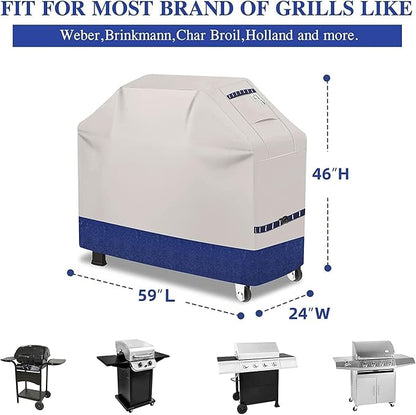 Grill Cover for Outdoor Grill 600D Heavy Duty 64Inch Waterproof,UV & Fade Resistant,BBQ Cover with Adjustable Straps,BBQ Grill Cover for Weber,Blackstone,Charbroil etc,Blue with Print