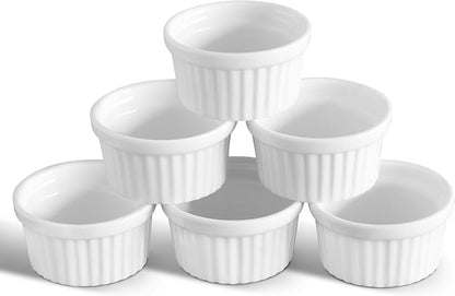 Cinf 1.5 oz Ceramic Ramekins, Set of 6, Baking Cups for Desserts and Sauces | Porcelain ramekins, safe for oven, microwave & dishwasher, perfect for crème brûlée, soufflé, custard and dipping sauces