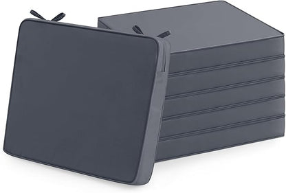 Outdoor Chair Cushions Set of 6: Waterproof & Fade Resistant Deep Seat Cushion for Patio Furniture - 24 x 24 Inch Chair Pads with Ties and Hidden Zipper - Patio Chair Cushion Replacement, Dark Grey
