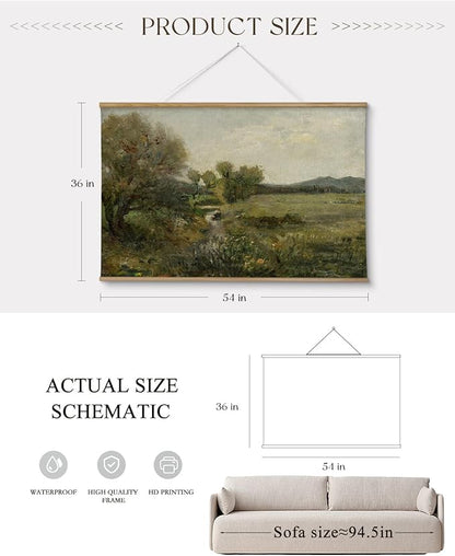 ARPEOTCY Extra Large Vintage Framed Wall Art, 36x54 Inch Creek Forest Landscape Hanging Framed Canvas Prints Scroll Wall Art Decor for Living Room Bedroom, Retro Scenery Pictures Above of Bed