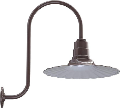 Steel Lighting Co. Highland Park Barn Light | Outdoor Wall Mounted | 16 inch Radial Wave | Upslope Gooseneck | Vintage Style Made in America | Dark Bronze Exterior/White Interior