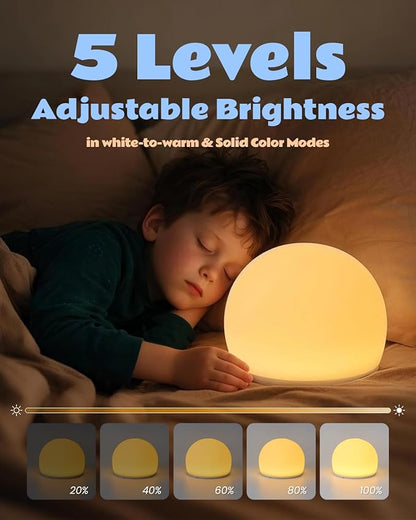 Night Light for Kids, Soft Egg Light with 13 Colors Changing Mode, Interactive Tap Light Stress Relief, LED Sensory Light Ball, Adjustable Brightness Globe Lamp Christmas Gifts, Auto-dim in 30 Minutes