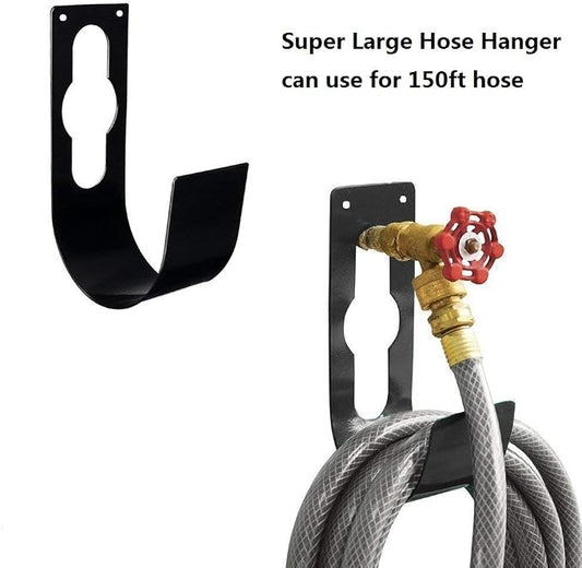 2 Pack Garden Hose Hanger Wall Mount Heavy Duty Hose Holder Hook Use for 150foot Hose (Large, Black)